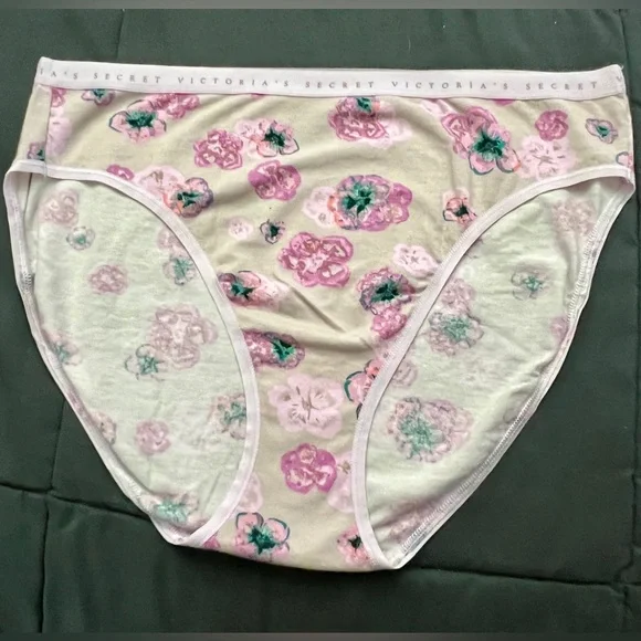Victoria’s Secret Pink Floral Stretch Cotton High Leg Bikini Brief Panty Large L - Picture 1 of 3